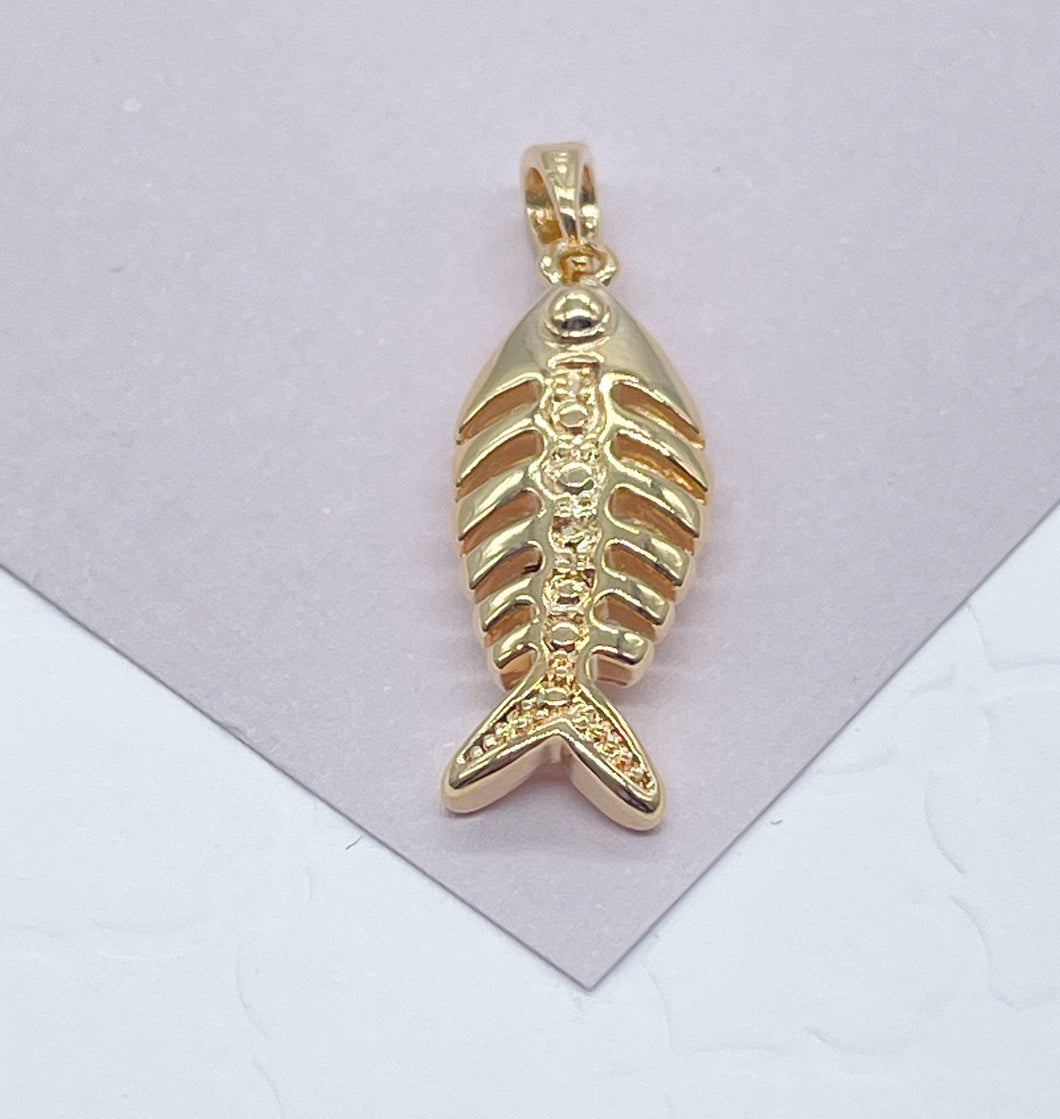18k Gold Filled Dainty Fishbone Charm Marine Life Ocean Theme Fisher Jewelry   And Jewelry Making Supplies Pendant