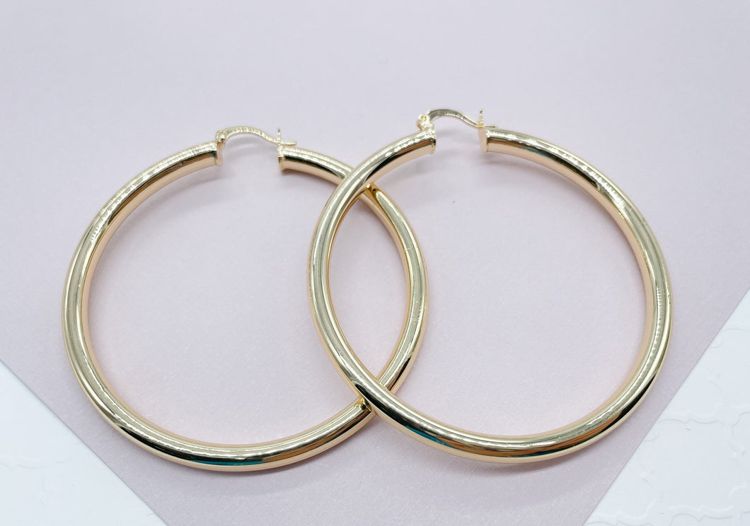 Inspired Selena Large 18k Gold Filled 5mm Plain Hoop Earrings And Silver