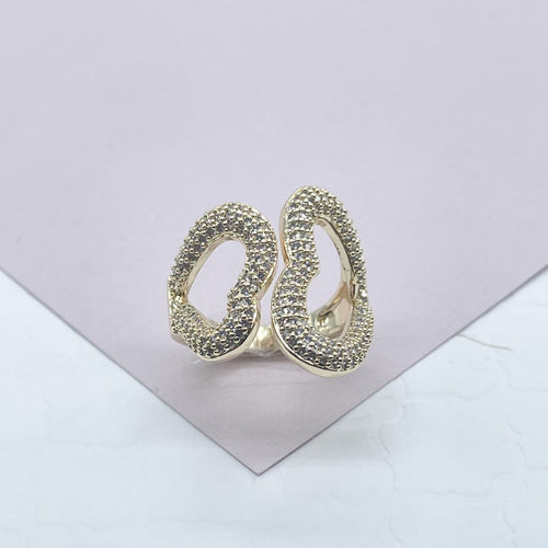 18k Gold Filled Fancy Dual Hallowed Hearts Ring Featuring Cubic Zirconia in Micro Pave Over Hearts