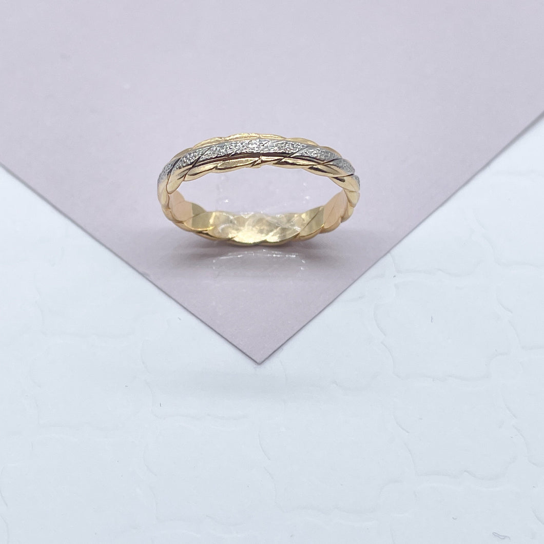 18k Gold Filled Twisted Details Ring Featuring A Line of Silver On Top Of The Ring   Dainty Ring