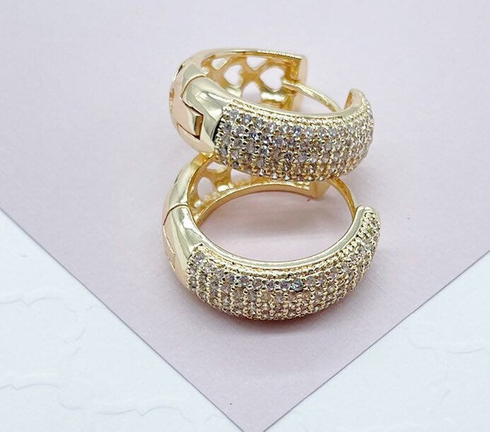 18K Gold Filled Micro Pave Cubic Zirconia Clicker Hoop Earrings