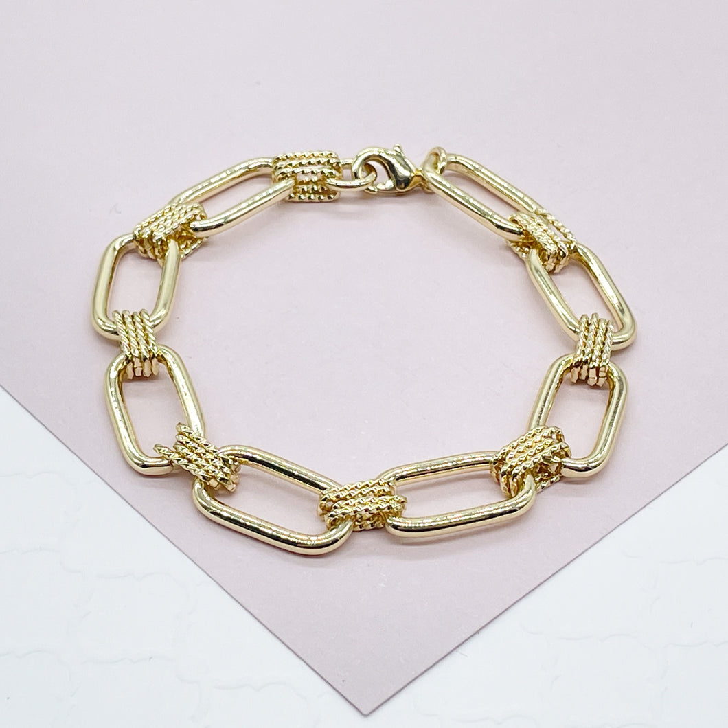 18K Gold Filled Designed Paper Clip Link Bracelet, Designer Women Bracelet, Gold