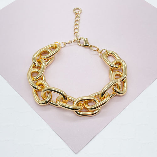 18k Gold Filled Large Link Bracelet, Chunky Link Chain Bracelet Women, 18k Gold Filled Chain Bracelet