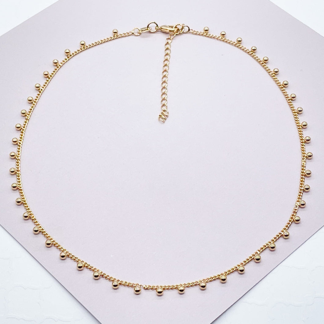 18k Gold Filled Little Dots Choker Hanged in Curb Chain