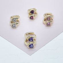 Load image into Gallery viewer, 18k Gold Filled Heart Stone Huggie Small Hoop Earrings Hypoallergenic Jewelry Available in Ruby, Crystal, Pink And Lilac Colors
