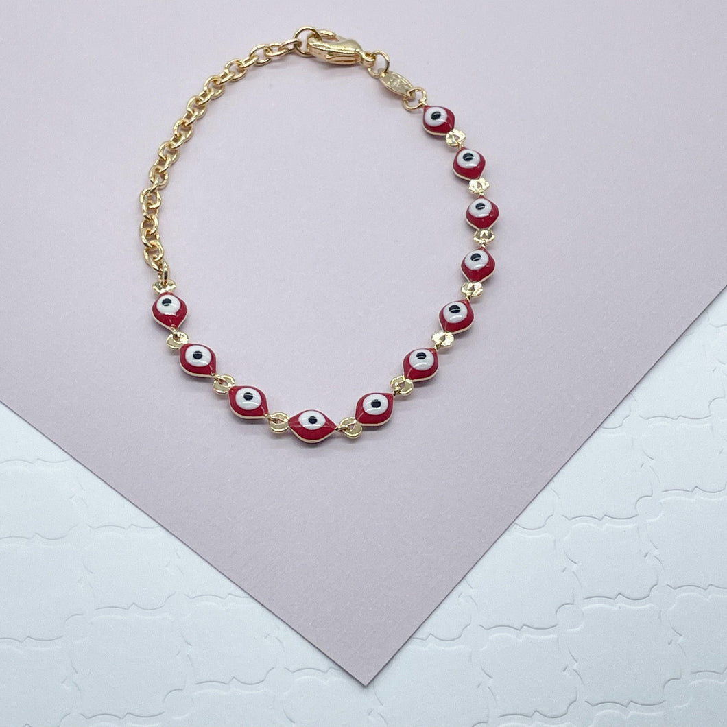 18k Gold Filled Red Color Evil Eye Bracelet And Necklace