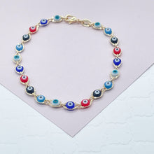 Load image into Gallery viewer, 18k Gold Filled Multi Color Evil Eye Bracelet Necklace Set
