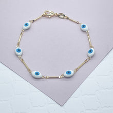 Load image into Gallery viewer, 18k Gold Filled Baby Blue Evil Eye Bracelet Necklace Set
