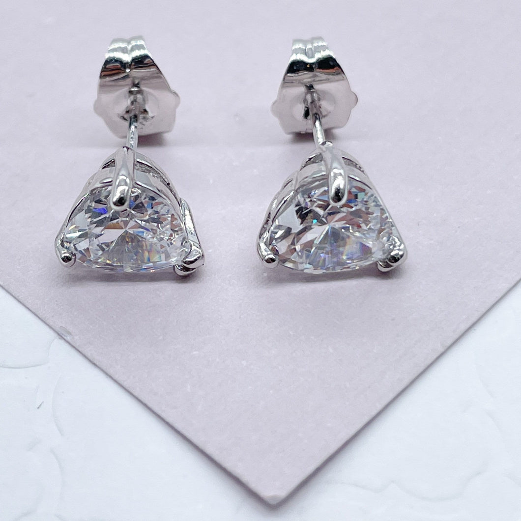 18k Silver Filled 9mm Heart Shape Cubic Zirconia Stud Earrings For Wholesale