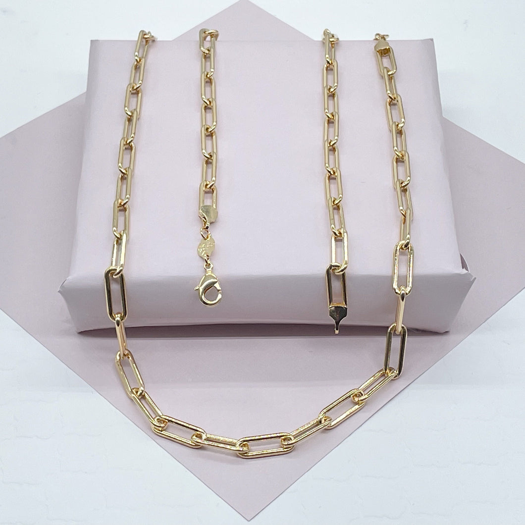 18k Gold Filled Paper Clip Chain 5mm Link Chain Necklace, Drawn Cable Link