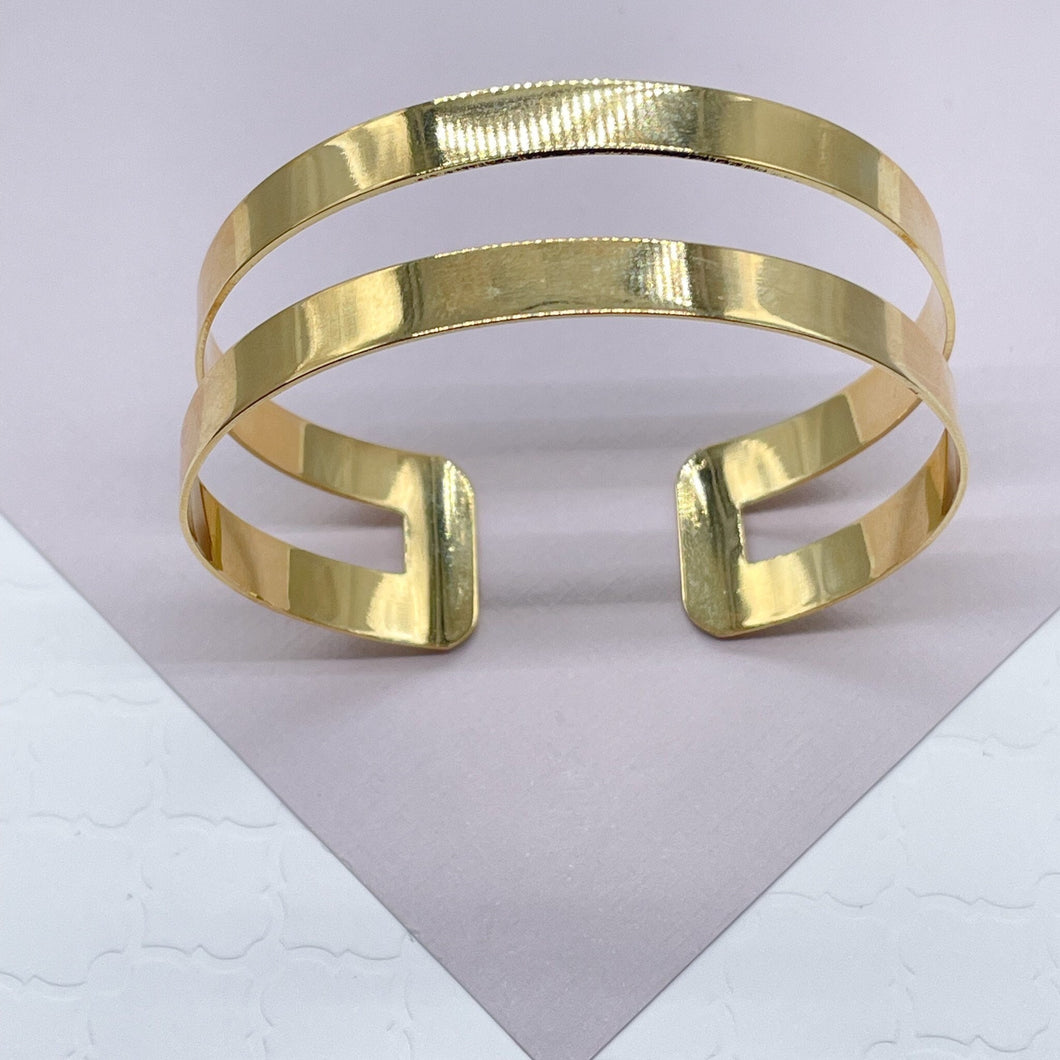 18k Gold Filled Plain Double Row Cuff Bracelet