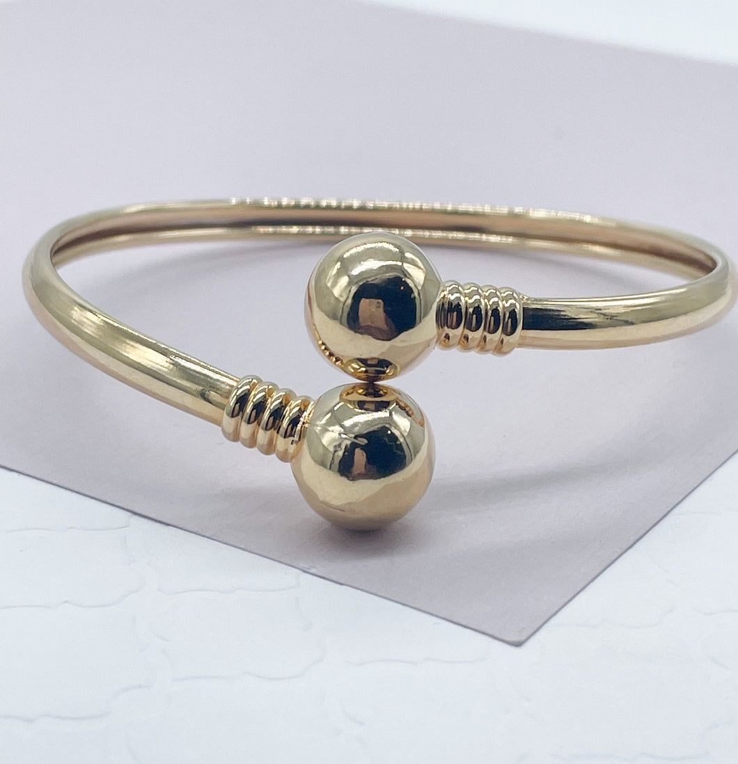 18k Gold Filled Plain Cuff Bangle Featuring Two Solid Gold Filled Ball  Bangles Bracelet Jewelry