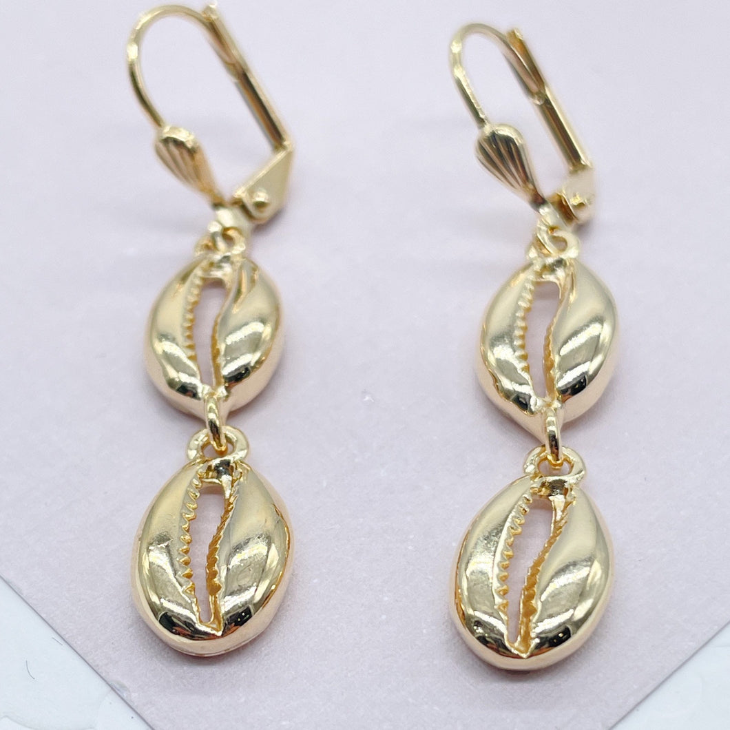 18k Gold Filled Solid Cowrie Shells Dangling Earrings