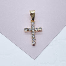 Load image into Gallery viewer, 18k Gold Filled 15mm Cross Charm with Cubic Zirconia Dainty Pendant Jewelry Supplies
