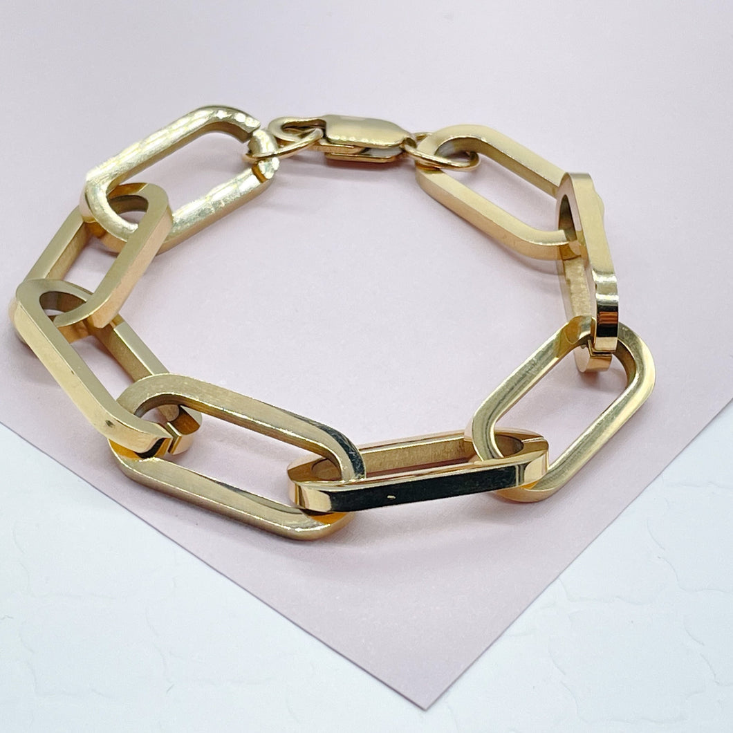 18K Gold Filled Large Paper Clip Style Link Bracelet, Chunk Link Bracelet