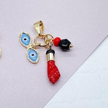 Load image into Gallery viewer, 18k Gold Filled Ojo de Santa Lucia, Azabache &amp; &quot;Figa&quot; Charms Wholesale Pendant
