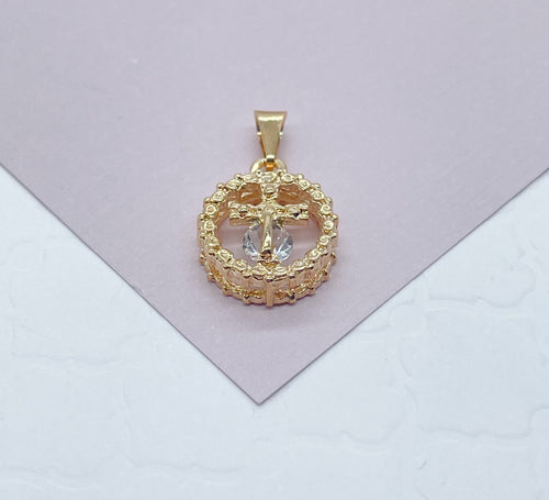 18k Gold Filled Dainty Rugged Circle Cross Charm Featuring Cubic Zirconia   And Jewelry Making Supplies Pendants