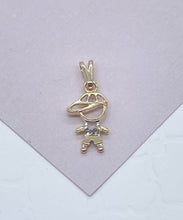Load image into Gallery viewer, 18k Gold Filled Kids Charms Boy in a Hat or Girl Featuring Cubic Zirconia   and Jewelry Supplies Family Jewelry  Mother
