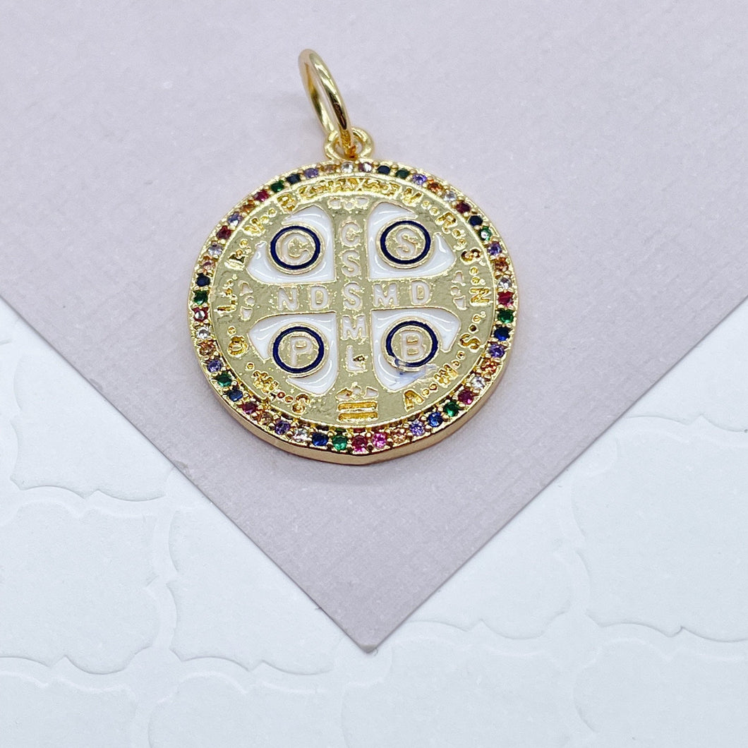 18k Gold Filled Colorful Enamel Saint Benedict Cross Pendant  Protection  Charm Jewelry Making