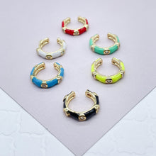 Load image into Gallery viewer, 18k Gold Filled Colorful Enamel Ear Cuff Earrings Cubic Zirconia Details  Colored Jewelry
