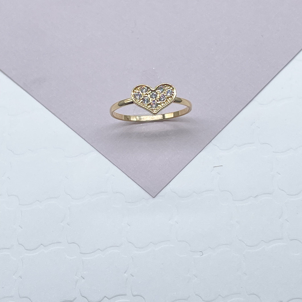 18k Gold Filled Mini Heart Ring Featuring Cubic Zirconia on Top   Dainty Gold Ring