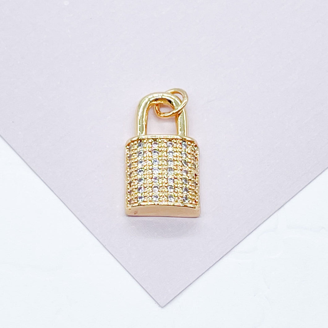 18k Gold Filled 1.5mm Lock Charm in Micro Pave Settings