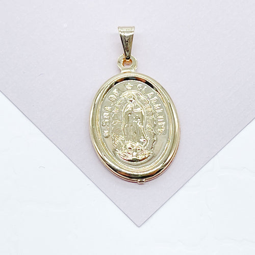 18k Gold Filled 15mm Our Lady of Guadalupe Oval Charm  La Virgen de Guadalupe Pendant Dije  Jewelry Supplies