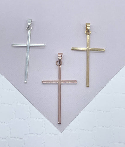 18k Gold Filled Dainty Thin Plain Cross Pendant Charm, Silver, Rose Gold, Minimalist Jewelry Supplies