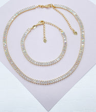 Load image into Gallery viewer, Gorgeous 18k Gold Filled Baguette Cubic Zirconia Set Choker Necklace and
