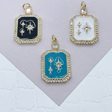 Load image into Gallery viewer, 18k Gold Filled Square Colorful Enamel Three Stars Charm
