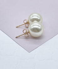 Load image into Gallery viewer, 18k Gold Filled Plain Simulated Pearl Stud Earrings Available In Sizes 8mm, 10mm, 12mm And Jewelry Making Supplies
