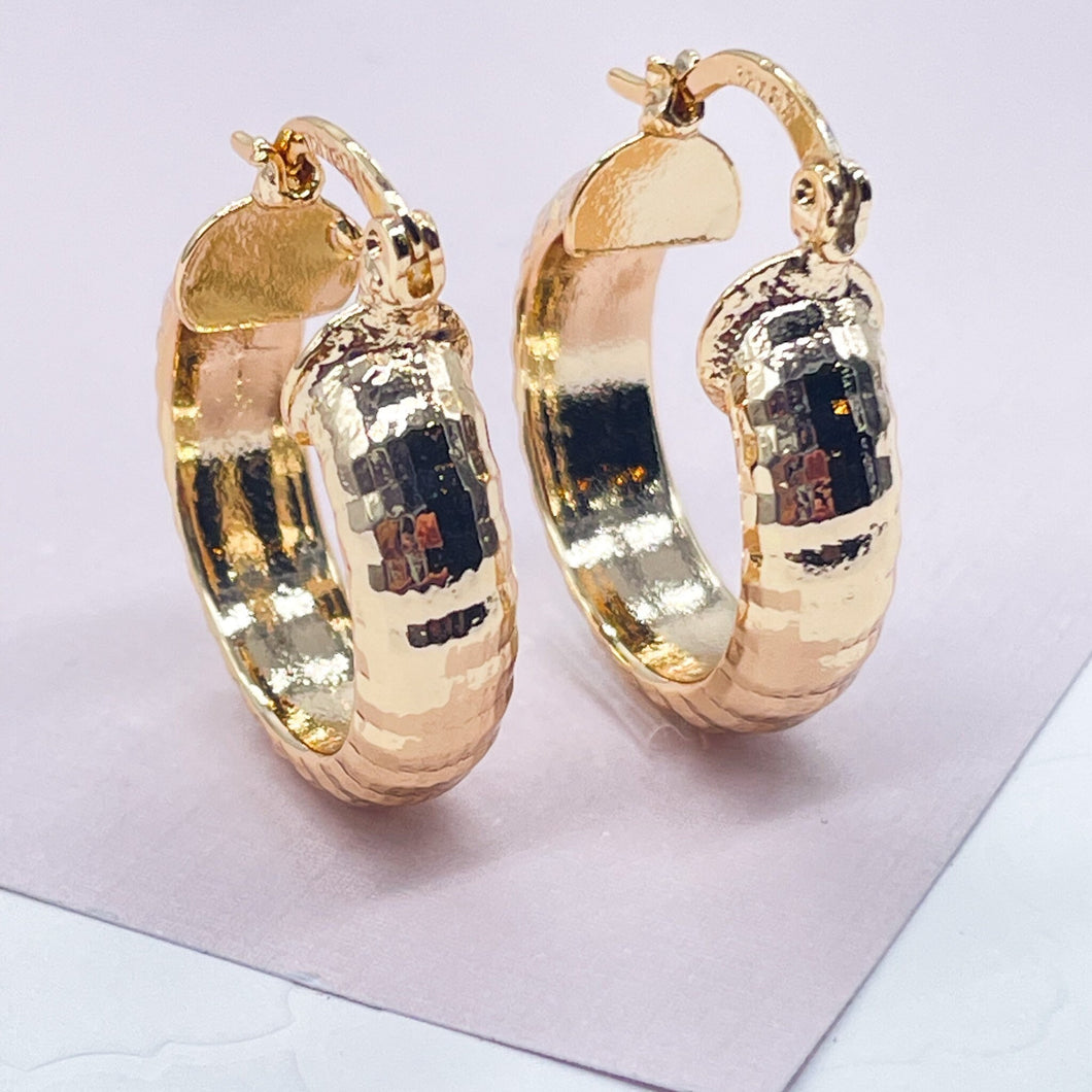 18k Gold Filled Diamond Cut Weave Patter Chunky Hoop Earrings