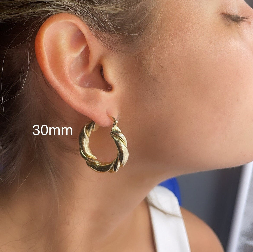 18k Gold Filled 6mm Thick Twisted Plain And Matte Tube Hoop Earrings Available