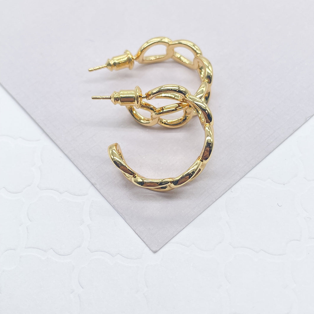 18k Gold Filled Open Hoop Link Earring, Cuban Curb Link Chain Earrings