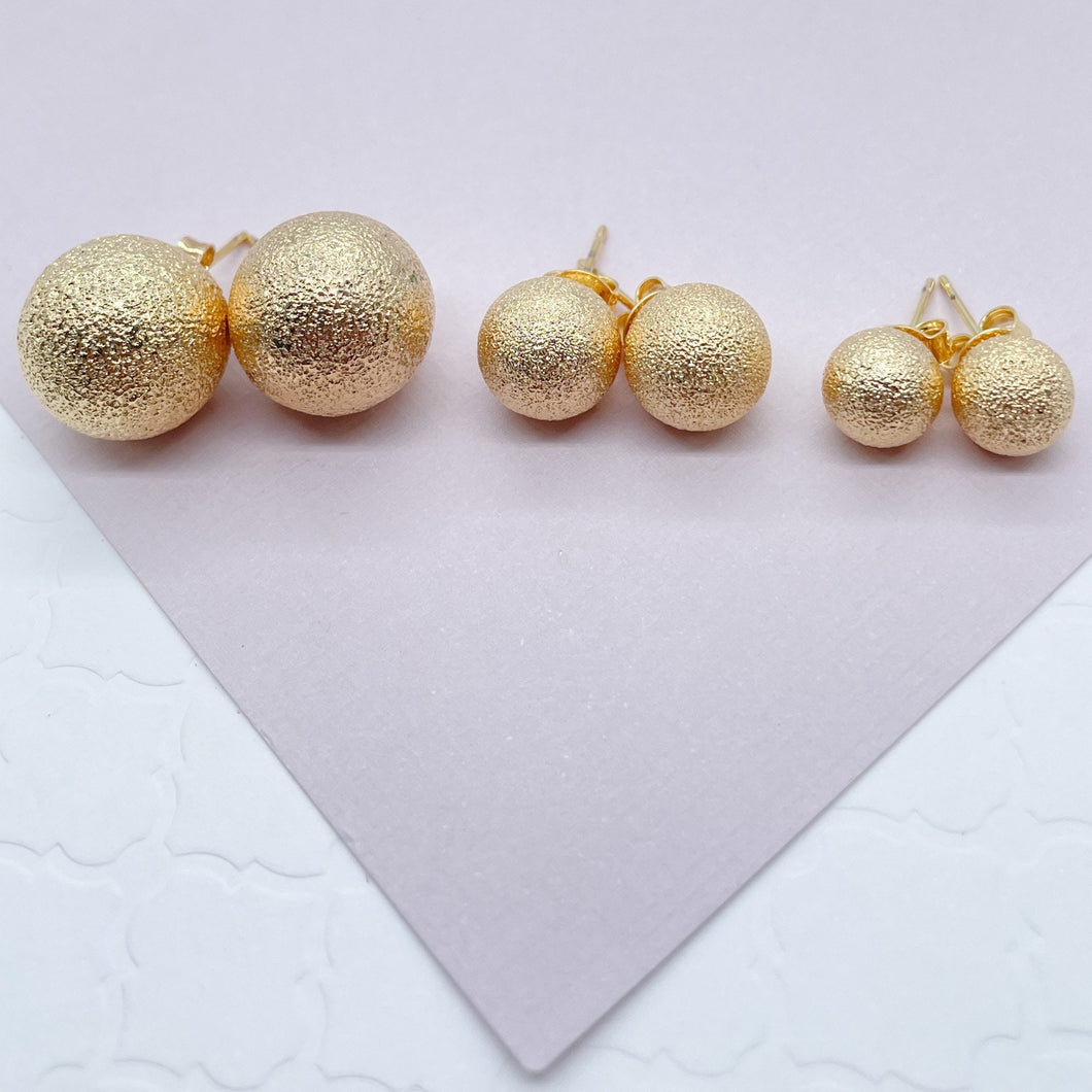 18k Gold Filled Matte Ball Stud Earrings, Grooved Surface Ball Stud Earrings,