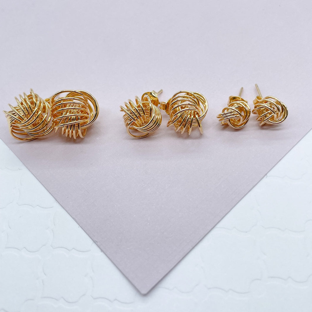 18k Gold Filled Love Knot Stud Earrings, Knot Earrings In Gold Thread, Sizes