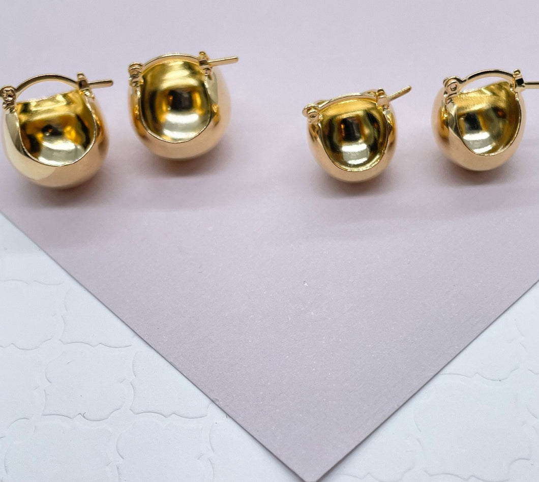 18k Gold Filled Basket Shape Hoop Earring, Concave Plain Hoop Earrings, Puffy