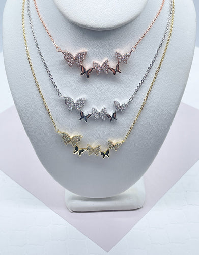 18k Gold Filled Butterfly Necklaces Featuring Micro Pave Cubic Zirconia Butterflies And Plain Gold Butterfly Jewelry