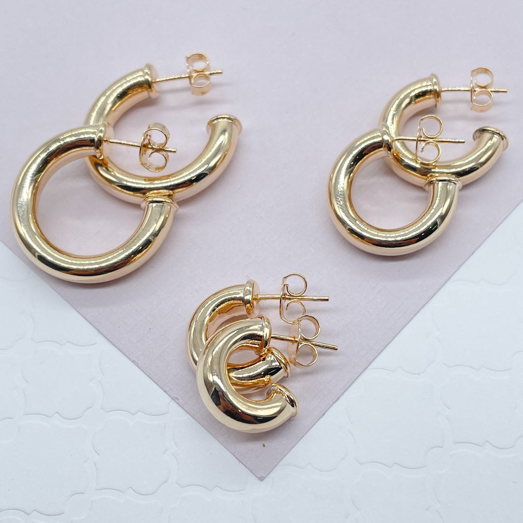 Thick 18k Gold Filled Plain 6mm Open Hoop Earrings