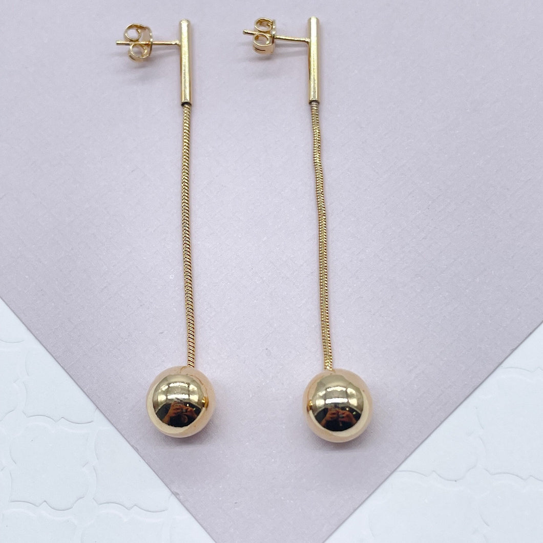 18k Gold Filled String and Ball Drop Earrings