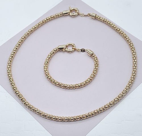 Gorgeous Unique 18K Gold Filled Wheat Link Tube Set Featuring Large Ring Clasp Hypoallergenic Jewelry   Women Gold Bracelet