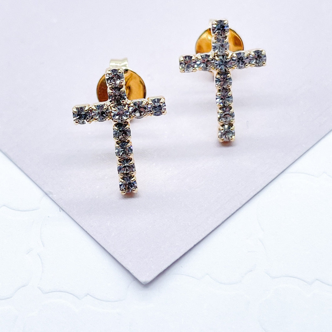 18k Gold Filled Cubic Zirconia Cross Stud Earrings