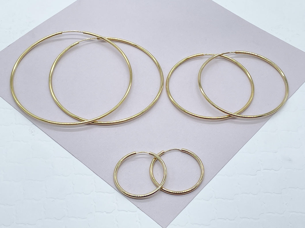 Very Light And Sturdy 18k Gold Filled Plain Thin Endless Hoop Earrings, Dainty