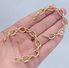Load image into Gallery viewer, 18k Gold Filled Link Chain Hoop Earrings, C-Hoops Large Cable Chain Link Style
