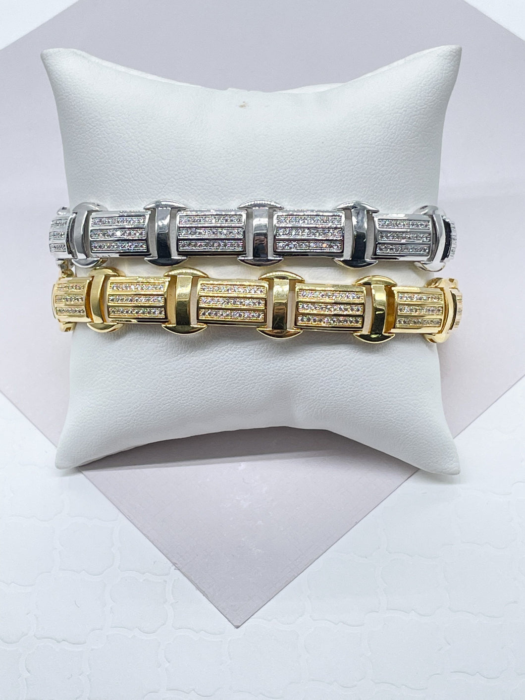 9mm Iced 18k Gold Filled Link Men's Bracelet Featuring Micro Pave Cubic Zirconia Stones  Jewelry