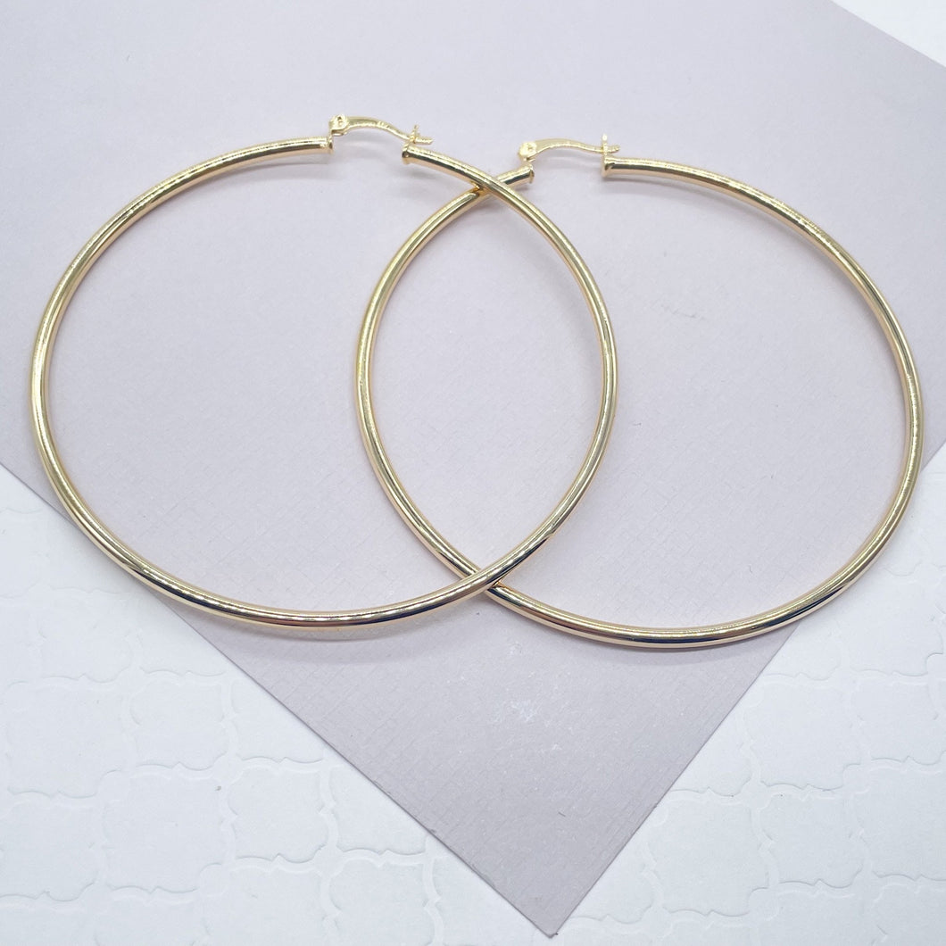 80mm Diameter 18k Gold Filled Thin Thread Hoop Earrings, Large Gold Plain 2.5mm Thickness Hoops,  Supplies