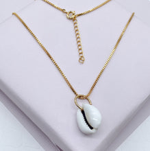 Load image into Gallery viewer, 18k Gold Filled Box Chain With White Cowrie Shell Charm Necklace, Protection Pendant,  Supplies
