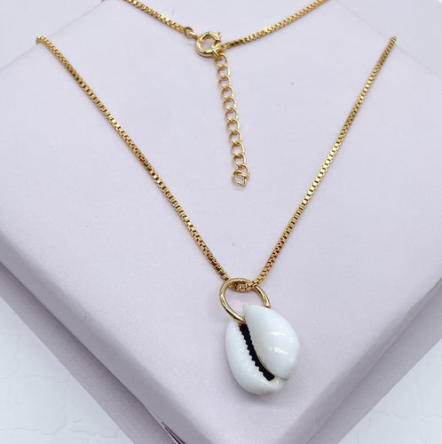 18k Gold Filled Box Chain With White Cowrie Shell Charm Necklace, Protection Pendant,  Supplies