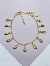 Load image into Gallery viewer, 18k Gold Filled Dainty Chain with Eleven Extra Light Cowrie Shell Charms,
