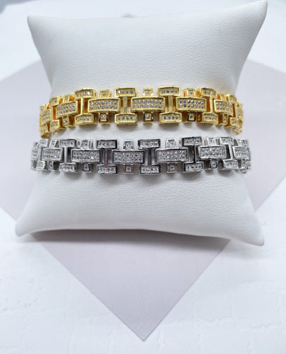 9mm Hip Hop Iced 18k Gold Filled Micro Pave Clear Cubic Zirconia Vintage Link Men’s Bracelet  Jewelry